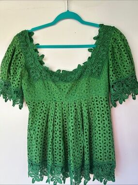 Moda International Emerald Green Eyelet Lace Peplum Top